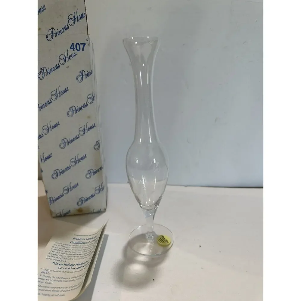 Princess House handblown handcut glass Crystal Heritage Vase‎ Tall Vase etched